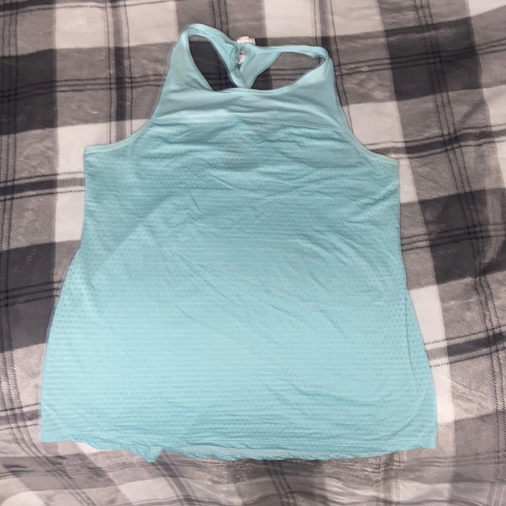champion cross back light blue athletic tank top, size m